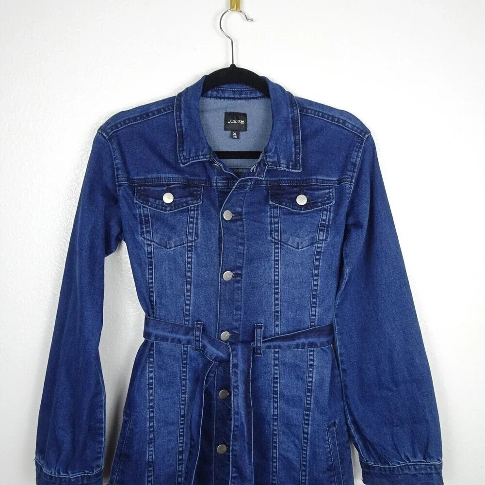 Joe's Jeans Girl's Blake Denim Dress Belted Dark Wash Button Long Sleeves XL/16
